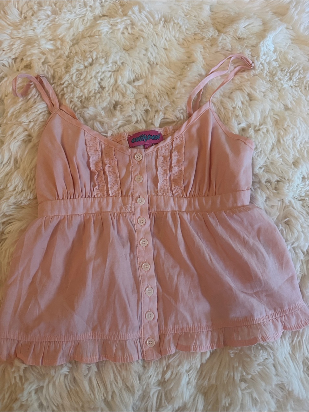 Edikted Light Pink Button-Front Ruffle Camisole